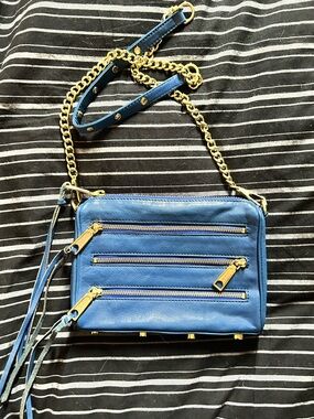 Rebecca Minkoff Blue Leather Crossbody with Gold Chain